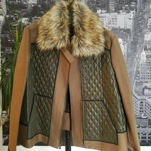 NWT BCBGMAXAZRIA Aden Faux Fur Collar Quilted Jacket, Size L
